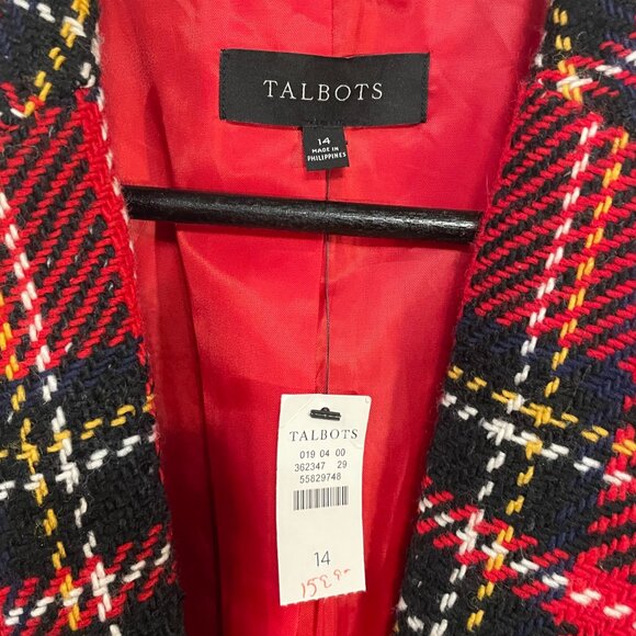 New Talbots Wool Blend Tartan Blazer Red 14, L $199 - Picture 6 of 8